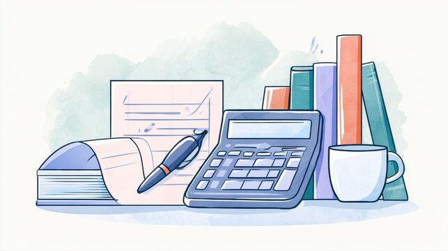 Finance accounting clarity theme front view water color colored pastel flat design. 
