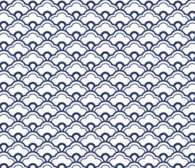 Chinese Fish Scale Sea Wave Pattern Blue and White for Spa Branding and Coastal Design © ZHOU