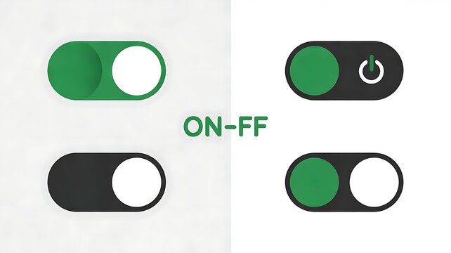 on-off toggles switch buttons vector set illustration. Isolated On Off switcher icons. Modern web and mobile app switch power button interface elements. Setting toggle icon design 