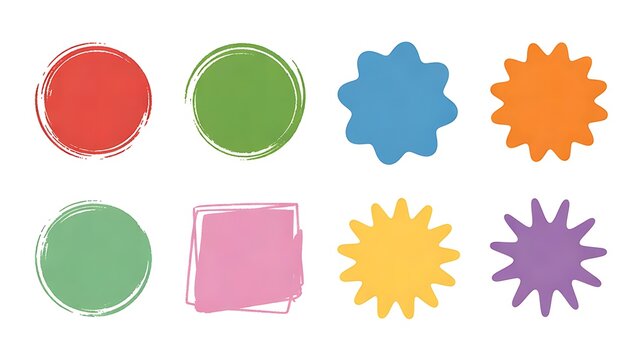 Shape text background color set. Hand drawn shape text background color frame kid figure circle brush. Crayon sticker geometric pastel callout paper school cute.