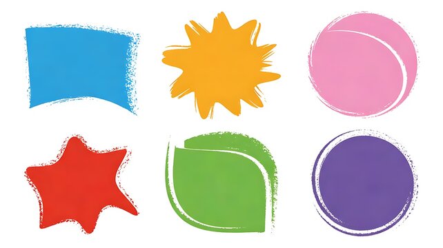 Shape text background color set. Hand drawn shape text background color frame kid figure circle brush. Crayon sticker geometric pastel callout paper school cute.