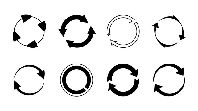 spin arrows circular isolated on white background. Set of 7 circle arrow sign icon.