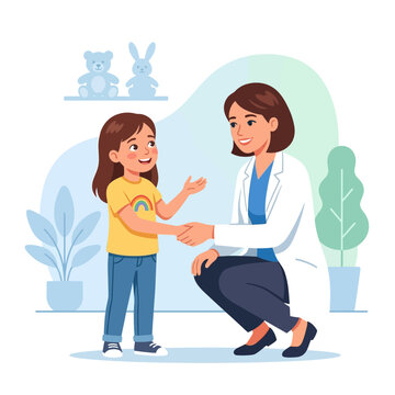 Pediatrician Shaking Hands with Child Patient in Playful Medical Office
