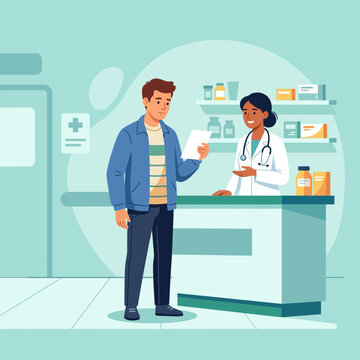Pharmacist Assists Customer with Prescription at Pharmacy Counter