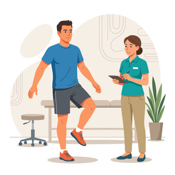 Physical Therapist Assisting Patient with Balance Exercise in Rehabilitation Center