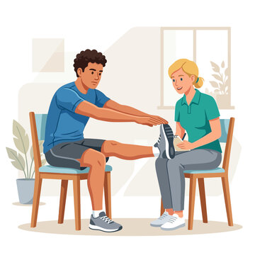 Physical Therapist Assists Patient with Leg Stretch for Rehabilitation and Fitness