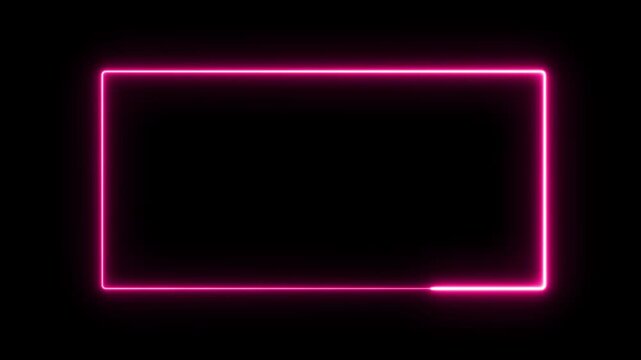 Neon square frame animation. glowing neon square rectangle picture frame icon animation.