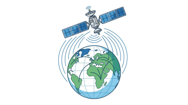Satellite Orbiting Earth Global Communication Network Illustration