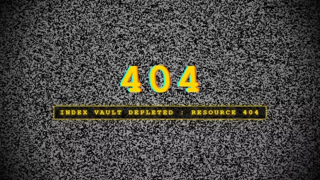 Yellow 404 error message displayed over vintage analog television static