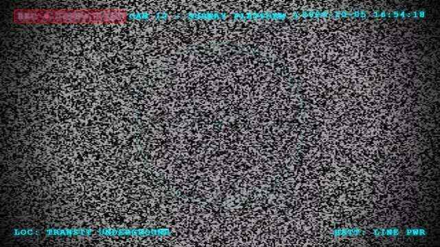 Analog television static noise on security camera screen