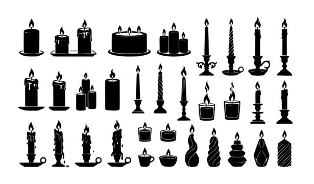 Burning Wax Candle Shapes &ndash; Black Minimalist Vector Silhouette Pack