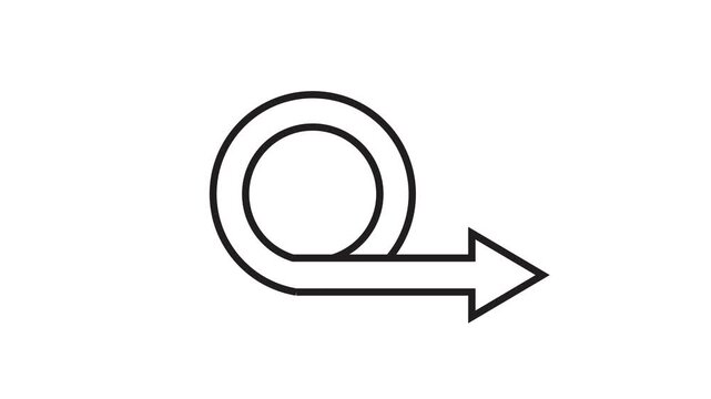 Minimalist self drawing loop arrow animation indicating direction on clean white backdrop.