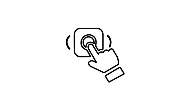 finger touching doorbell button icon with tactile feedback waves for smart home automation, door buzzer, access control, touch sensor, button click