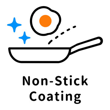 非粘着加工・フライパンと目玉焼きのアイコンピクトグラムと文字 Non-stick coating and fried egg icon pictograph