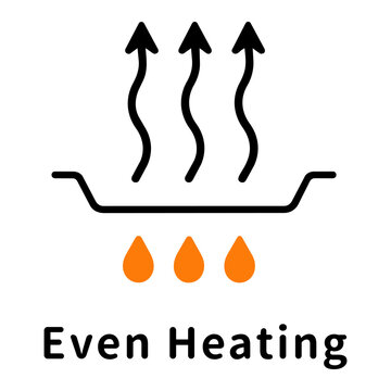 均一加熱・均等な熱のアイコンピクトグラムと文字 Even heating and thermal distribution icon pictograph