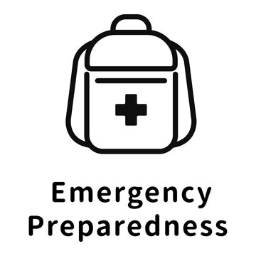 防災・非常用持ち出し袋と救急マークのアイコンピクトグラムと文字 Disaster prevention and emergency kit icon pictograph