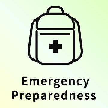 防災・非常用持ち出し袋と救急マークのアイコンピクトグラムと文字 Disaster prevention and emergency kit icon pictograph
