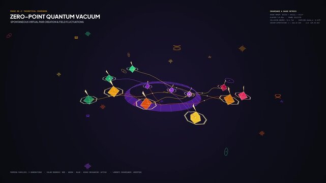 Standard Model of Particle Physics animation visualizing quantum vacuum elementary fermions quantum chromodynamics electroweak symmetry breaking and relativistic proton collisions in a collider