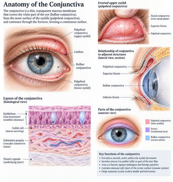 Anatomy of the Conjunctiva, Human Eye Structure and Histology Medical Educational Infographic