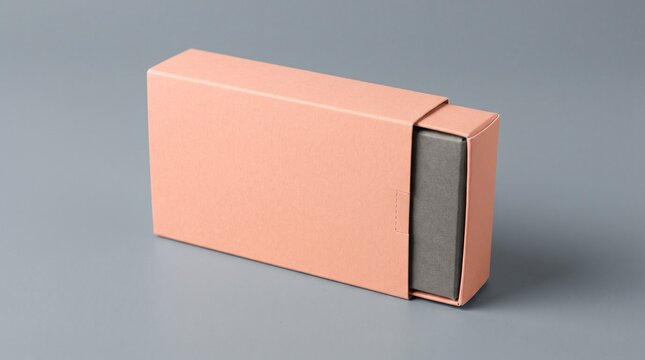 Clean studio shot of a blank peach-colored cardboard sleeve packaging with a dark inner box partially revealed, perfect for elegant product branding and display mockups