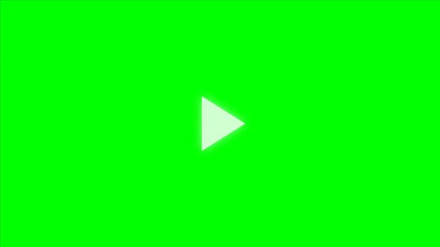 Play Button Animation on Green Screen, Triangle Play Icon Symbol, Video Playback Control, Media Player Interface, Chroma Key Background, Digital UI and Motion Graphics, 4K