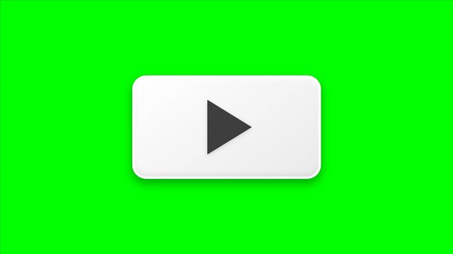 Play Button Animation on Green Screen, Triangle Play Icon Symbol, Video Playback Control, Media Player Interface, Chroma Key Background, Digital UI and Motion Graphics, 4K
