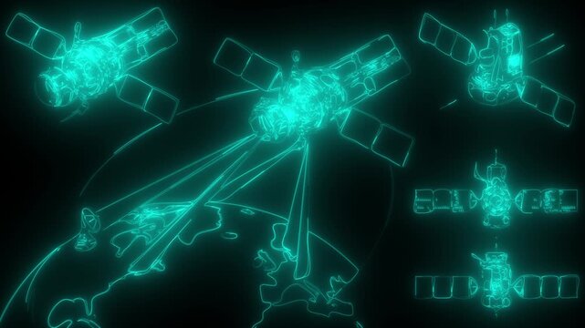Space Satellite Communications Line Animation Background Loop for