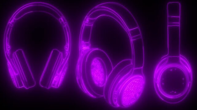 Glowing Purple Neon Headphones Audio Line Animation Background Loop