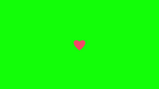 Heart animation video with glowing pink and white shapes moving on bright chroma key green background