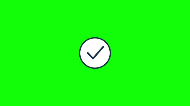 Animated checkmark icon loading inside a white circular shape on vibrant green screen background motion video clip