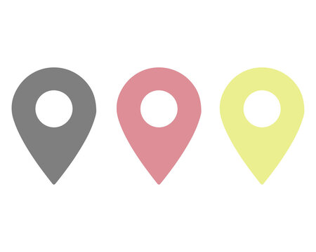 Three colorful map pointer pins with location mark