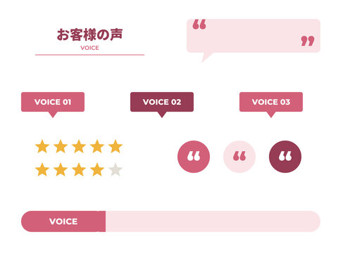 Japanese customer voice testimonial heading set rose quote