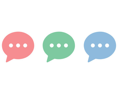 Three colorful chat bubbles with ellipsis symbols