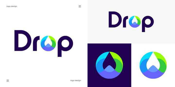 drop water logo design, water conservation, liquid essence, natural purity and environmental care concept, abstract fluid drop symbol, vector.