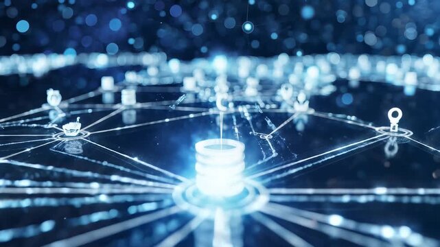 Abstract digital network connections with people icons and data stack