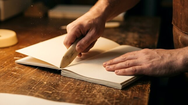 Bookbinder working on a new book