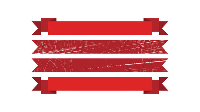 Red Vintage Ribbon Banner Set with Distressed Grunge Texture