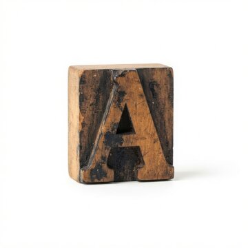 Vintage wooden letter a printing block used for historic typesetting isolated on white background with wood high resolution typography alphabet letterpress