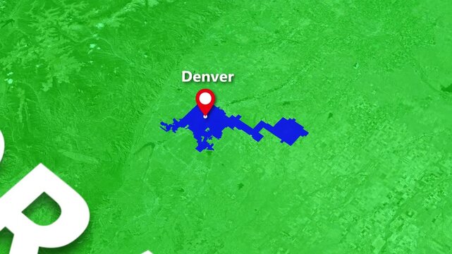 Denver Colorado USA Map Animation Zooming In to City Location