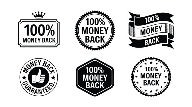 100% Money Back Guarantee Badge and Refund Seal Collection