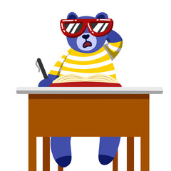 Cool bear with red sunglasses confusing at school desk  © Enggar