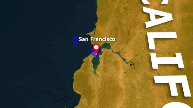 San Francisco California USA Map Animation Zooming In to City Location