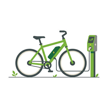 Green Electric Bicycle Charging at Eco Station Vector Icon