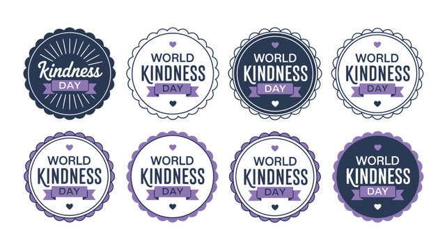 World Kindness Day Badge Collection with Vintage Circular Labels and Blue Purple Designs