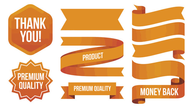 Orange and Gold Ribbon Banner Collection with Thank You, Premium Quality and Money Back Labels