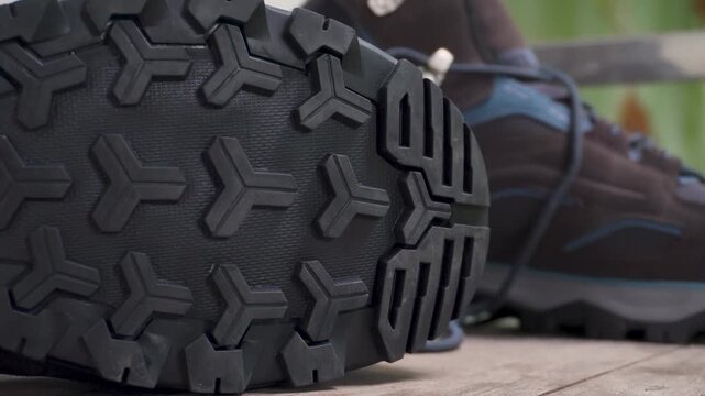 Rugged hiking boots with deep tread sole