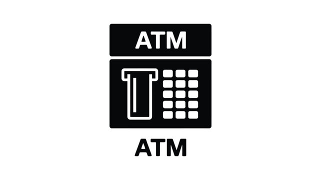 ATM Machine Black Icon with Cash Withdrawal and Banking Symbol