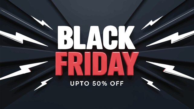 Black Friday Sale Banner with Bold Red and White Typography and Lightning Effects