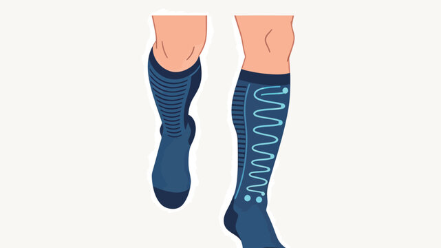 Vector Illustration of Compression Socks on Legs Showing Support Technology