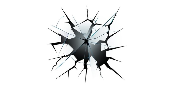 Shattered glass texture with radial cracks isolated on a clean white